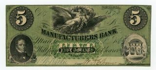 1862 $5 The Manufacturers Bank - Macon,  Georgia Note Civil War Era