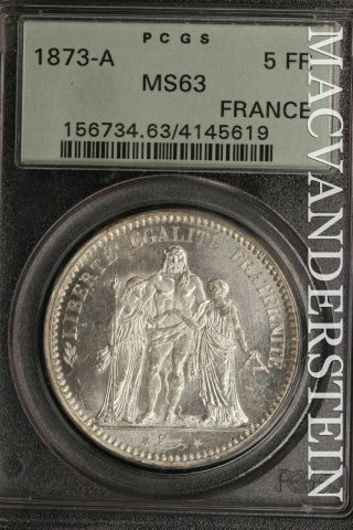 France: 1873 - A Five Francs - Pcgs Ms63 - Brilliant Uncirculated Sle225