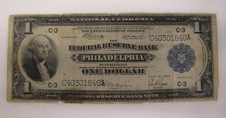 1918 $1 One Dollar Federal Reserve Bank Of Philadelphia Large Currency Yqz