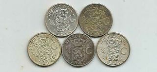 Ncoffin Netherlands East Indies Nederlanden Indie 5 1942s 1/4 Gulden.  720 Silver
