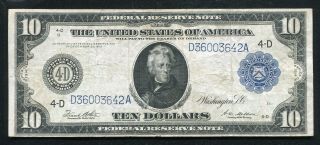 Fr.  919a 1914 $10 Ten Dollars Frn Federal Reserve Note Cleveland,  Oh Very Fine