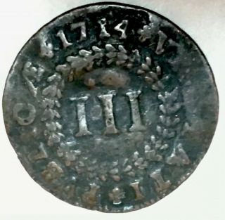 1714 - 3 Reis - Portugal - Joao V - Copper - Over 300 Years Old -