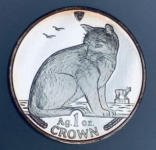 1990 Crown Isle Of Man Alley Cat 1 Oz Fine Silver Proof
