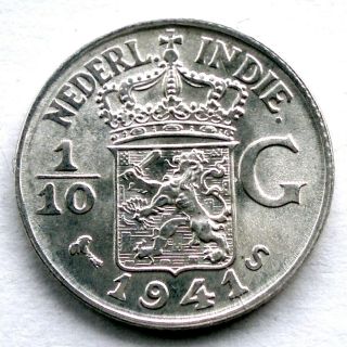 Netherlands East Indies 1/10 Gulden 1941 S San Francisco,  Silver.  Mm1.  9