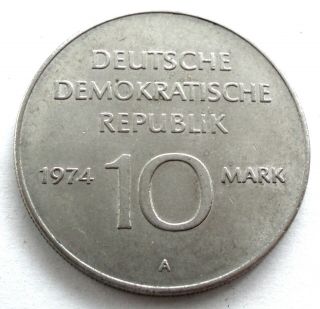 East Germany 10 Mark 1949 - 1974 A Km 50 25th Anniversary.  K4.  2