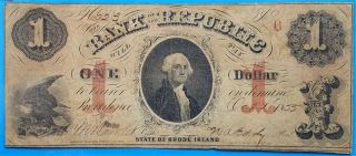 1855 $1 Bank Of The Republic Providence,  Rhode Island One Dollar Note Vf