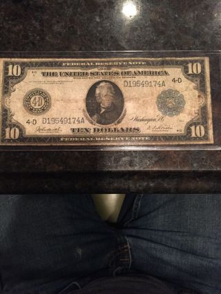 Large 1914 $10 Dollar Bill Big Federal Reserve Note Old Paper Money Andy Jackson