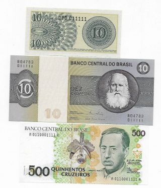 2 Brazil And 1 Indonesia Notes With True Binary Serial Numbers 0 