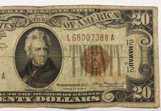 1934 A $20 Twenty Dollars Hawaii Ww2 Emergency Frn Federal Reserve Note (f - 2305)