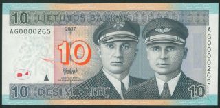 Lithuania 10 Litu (2007) Unc Banknote Litas Low S/n Ag0000265