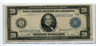1914 $20 Federal Reserve Note Chicago District Fr 991b Fine,