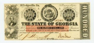 1863 Cr.  6b $100 The State Of Georgia Note - Civil War Era Cu