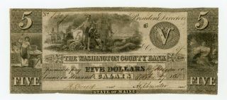 1835 $5 The Washington County Bank - Calais,  Maine Note