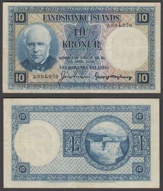 Iceland 10 Kronur L.  1928 (vf) Banknote P - 28a