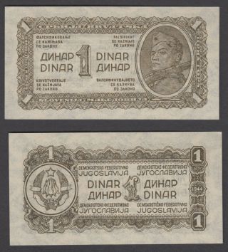 Yugoslavia 1 Dinar 1944 Unc Crisp Banknote P - 48