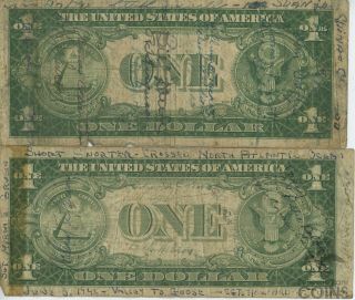 Set of 2: 1935 A $1 Silver Certificate Blue Seal Short Snorter Washington Dollar 2