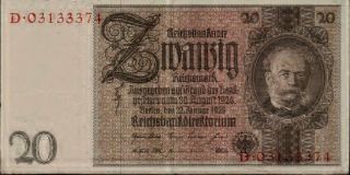 1929 Nazi Germany 20 Reichsmark Banknote