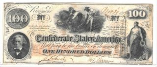 Civil War 1862 Confederate States Currency $100.  00 C.  S.  A.  Paper Note