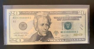 Fancy Serial 2013 $20 Mb 83888888 Near Solid Binary Note,  7/8 Rare