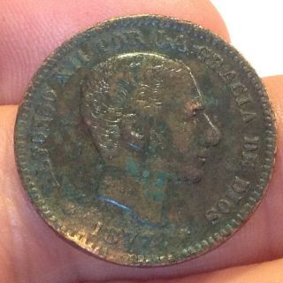 Metal Detector Find - Authentic 1877 Spanish King Alfonso Xii 5 Centimo Coin - 2