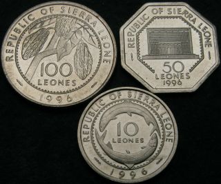 Sierra Leone 10,  50,  100 Leones 1996 - 3 Coins - 2955 ¤