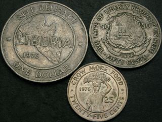 Liberia 25,  50 Cents,  1 Dollar 1976 - 3 Coins - 2945 ¤