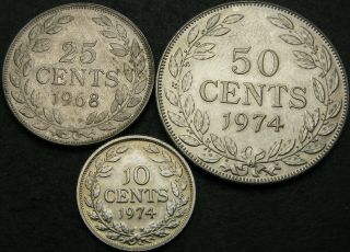 Liberia 10,  25,  50 Cents 1974 - 3 Coins - 2946 ¤