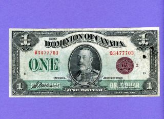 1923 $1 Dominion Of Canada Ottawa Banknote Lg Red Seal Very