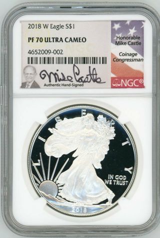 2018 - W Proof Silver Eagle Pf70 Ultra Cameo Ngc Mike Castle