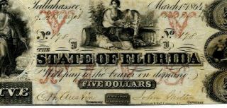 $5 " State Of Florida " Rare " Orange Print " 1800 
