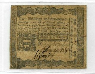 2 Shillings & 6 Pence " Colonial " (united States) 1772 " Colonial " Rare Note Wow