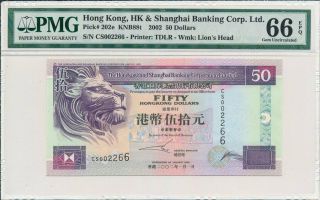 Hong Kong Bank Hong Kong $50 2002 Low S/no 002266 In Pair Pmg 66epq