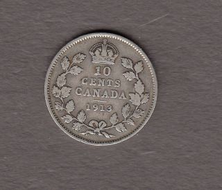 1913 Canadian Silver 10 Cent Very -