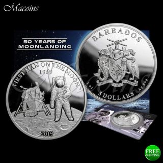 Moon Landing: First Man On The Moon 2019 Barbados 1 Oz 999 Silver Proof Coin