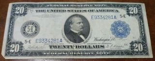 1914 $20 Twenty Dollars Federal Reserve Note Bill Richmond Virginia