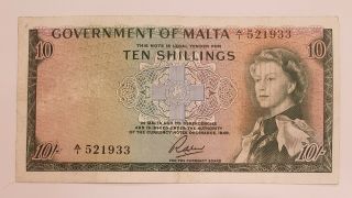 Malta 10 Shillings 1949 Banknote