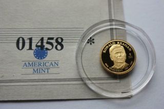 14k Solid Gold Ronald Reagan Presidential Dollar Trial Proof Coin
