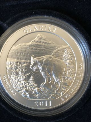 2011 - P Glacier National Park Montana 5 Oz.  Quarter.  999 Silver Atb W/box And
