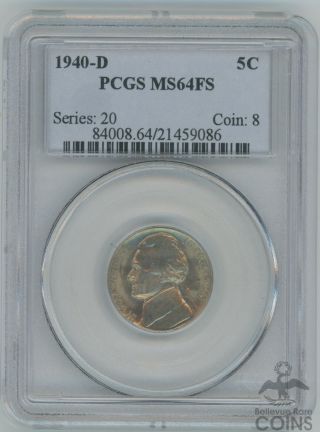 1940 - D United States 5c Jefferson Nickel Certified Ms64 Full Steps By Pcgs