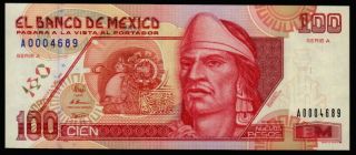 Mexico 100 Nuevos Pesos 10/12/1992 Nezahualcoyotl Serie A A0004689 P 102 Unc