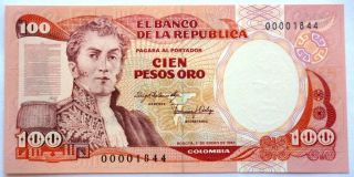 Colombia Banknote 100 Pesos Oro,  Pick 426a Unc 1983 - Low Serial Number 00001844