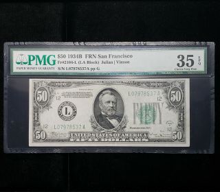 1934 - B $50 Frn San Francisco Pmg Choice Very Fine 35 Epq Julian | Vinson Nr