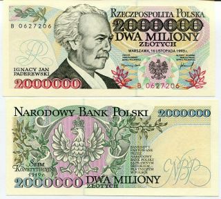 Poland 2,  000,  000 2 Millions Zlotych 1993 P 163 Unc Nr