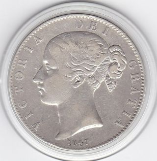 1847 Queen Victoria Young Head Large Crown / Five Shilling Silver Coin