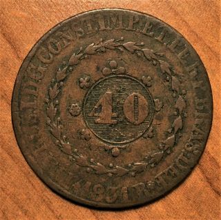 1831r Brazil 40 Reis " Countermark On 80 Réis Of Pedro I " Km 444.  1 F
