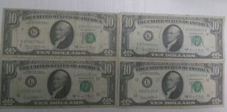 (4) 1969 Series C $10 Federal Reserve Note Ten Dollar Bills Rare - Circulated