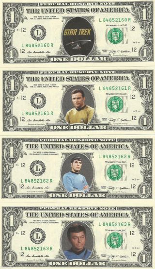 Star Trek Series Collector Pack / In Color \ 8 Dollar Bills - Real $$$$