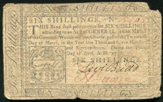 April 10,  1777 6s Six Shillings Colonial Currency Pennsylvania