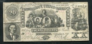 T - 20 1861 $20 Twenty Dollars Csa Confederate States Of America Currency Note