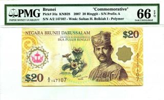 Brunei 20 Ringgit 2007 Commemorative Pick 34 A Gem Unc Lucky Money Value $240